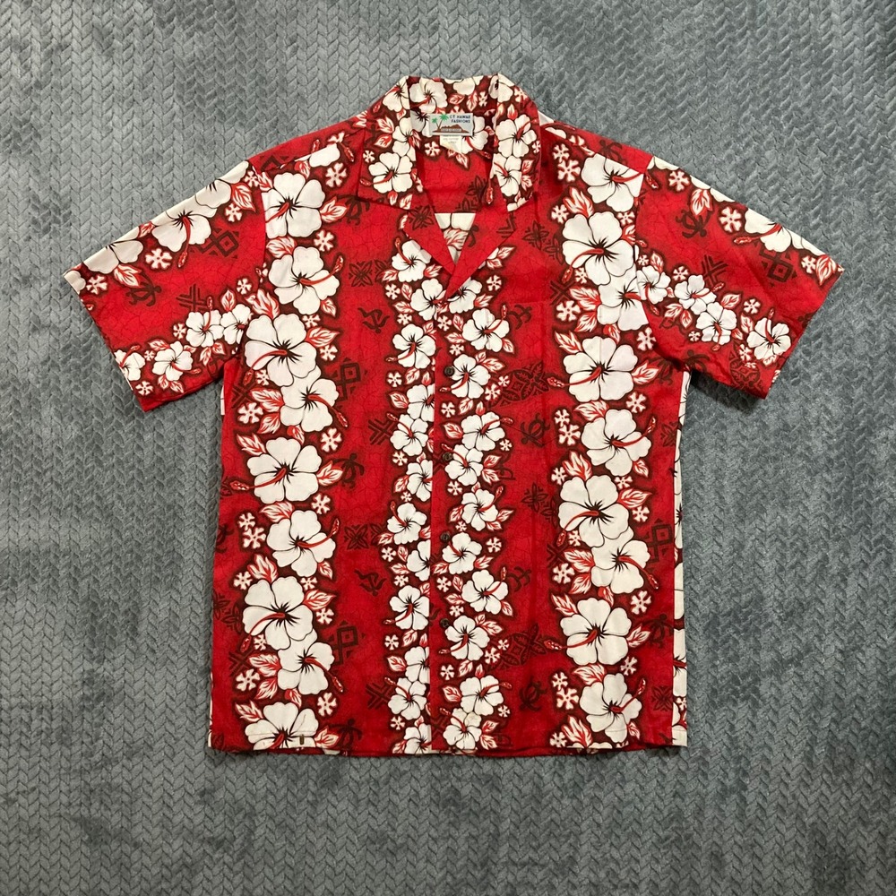 CT Hawaii Fashions Hibiscus Floral Hawaiian Aloha Shirt Men's M Red Button Up